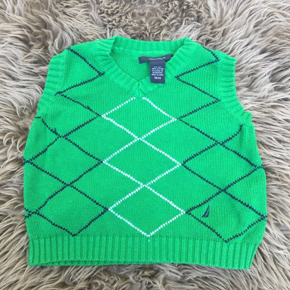 Nautica green cotton knit vest - size 18/24M - Picture 1 of 6
